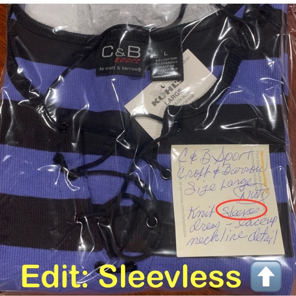 C & B Sport Sleeveless Casual Ribbed Knit Stripe Shift Dress Blue Size Large NWT - Picture 9 of 10